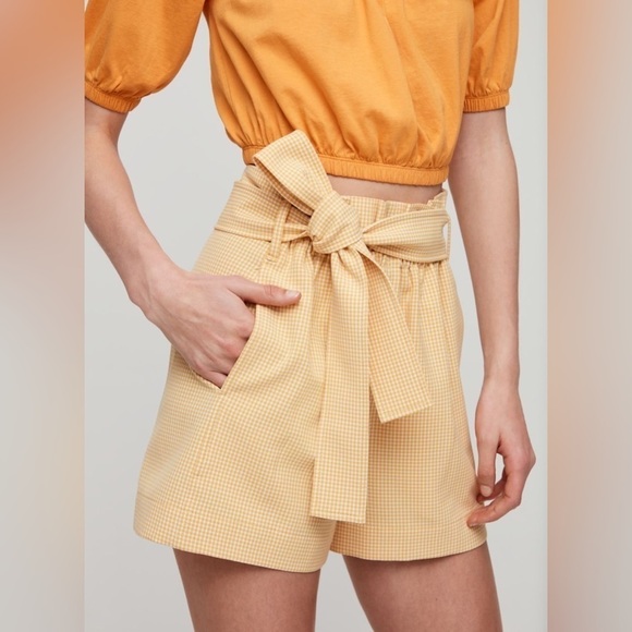 Aritzia Wilfred Gelas Shorts Paperbag High rise Waist Plaid Tie waist size 00 - Picture 6 of 13